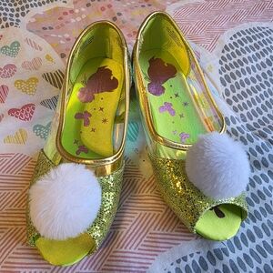 Disney Tinkerbell Glittery Green Dress Shoes with Pom Poms Size 13 Girls